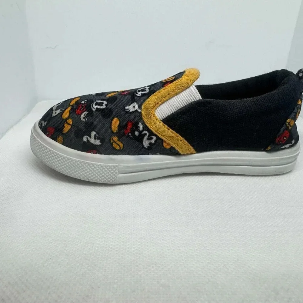Disney Mickey Mouse Slip On Shoes Black Gray Yellow Toddler Size 5/6
